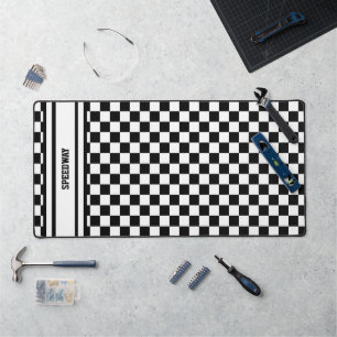 Racing Checkered Winners Flag Black and White Desk Mat