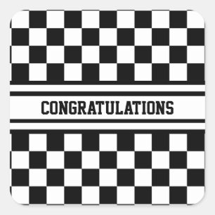 Racing Checkered Winners Flag Black and White Square Sticker