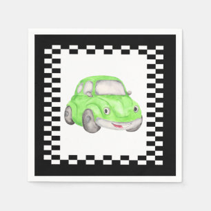 Racing Chequered Flag Green Watercolor Car Napkin