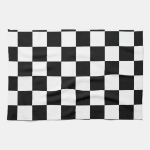 Racing Chequered Flag Pattern Large Black Kitchen Towel