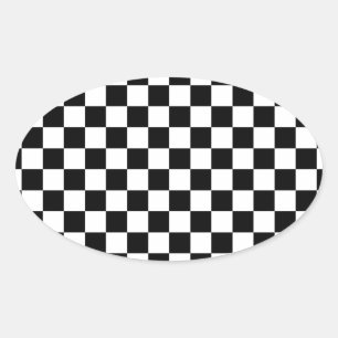 Racing Chequered Flag Pattern Large Black Oval Sticker