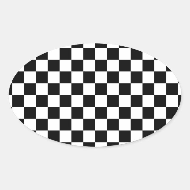 Racing Chequered Flag Pattern Large Black Oval Sticker (Front)