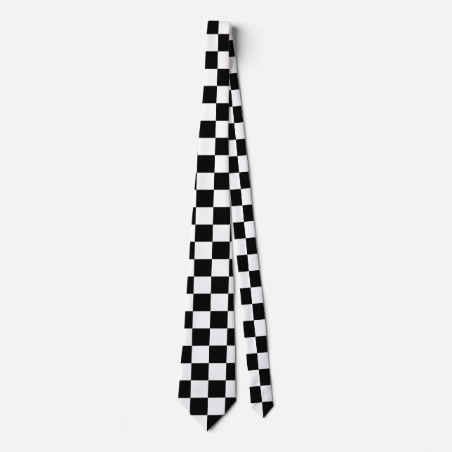 Racing Chequered Flag Pattern Large Black Tie (Front)