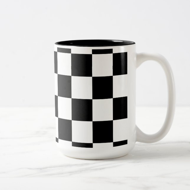 Racing Chequered Flag Pattern Large Black Two-Tone Coffee Mug (Right)