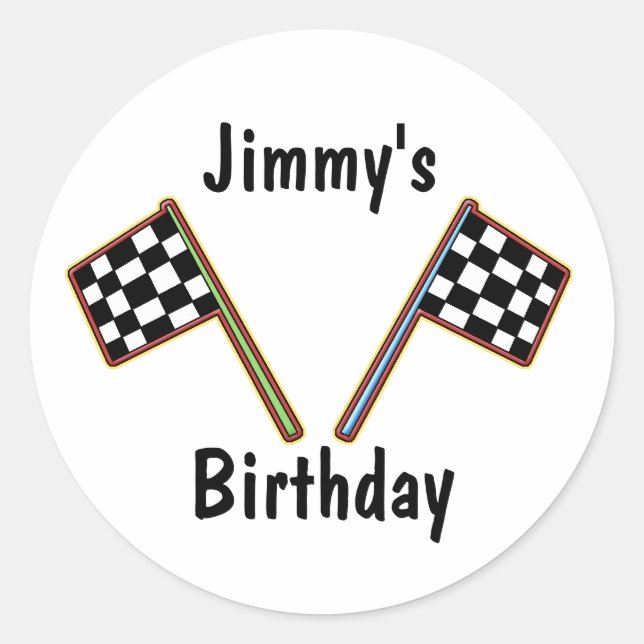 Racing Chequered Flags Birthday Sticker (Front)