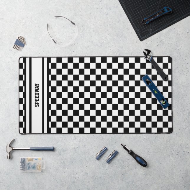 Racing Chequered Winners Flag Black and White Desk Mat (Workstation)