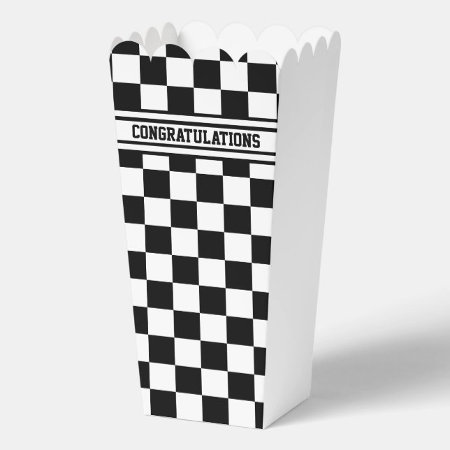 Racing Chequered Winners Flag Black and White Favor Box (Front)