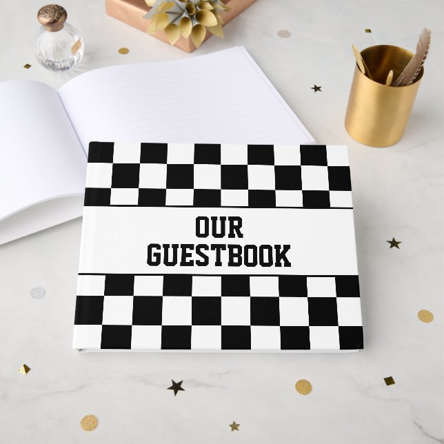 Racing Chequered Winners Flag Black and White Guest Book (Front Open)