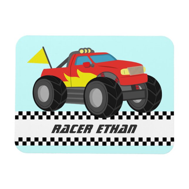 Racing Fiery Red Monster Truck Personalized Magnet (Horizontal)
