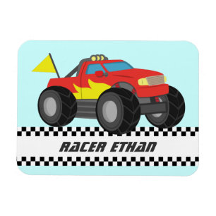 Racing Fiery Red Monster Truck Racer Boy Magnet