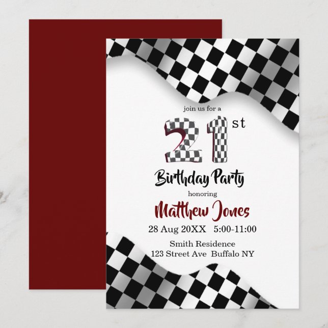 Racing Flag 21st. Birthday Invitations (Front/Back)