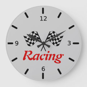 Racing Flags Bold Lettering Large Clock