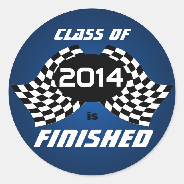 Racing Flags Graduation Finish Blue Classic Round Sticker (Front)