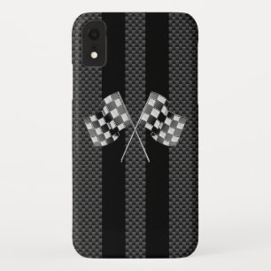 Racing Flags on Black Stripes Carbon Fibre Style iPhone XR Case