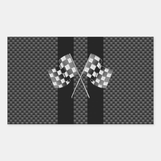 Racing Flags on Black Stripes Carbon Fibre Style Sticker (Front)