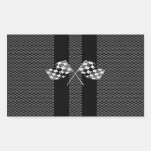 Racing Flags on Black Stripes Carbon Fibre Style Sticker