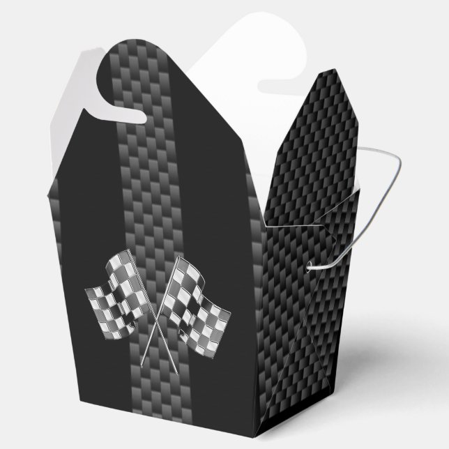 Racing Flags on Stripes Carbon Fibre Like Style Favor Box (Opened)