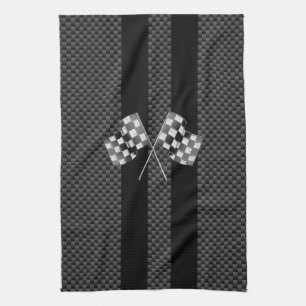 Racing Flags on Stripes Carbon Fibre Like Style Kitchen Towel