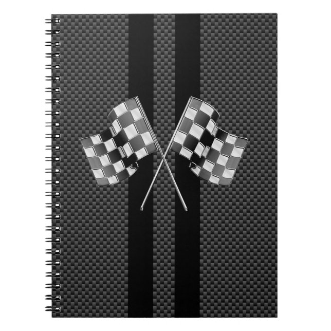 Racing Flags on Stripes Carbon Fibre Like Style Notebook (Front)