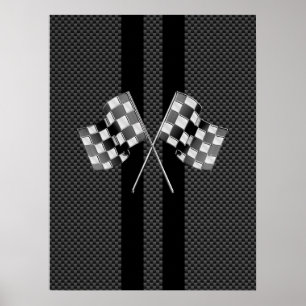 Racing Flags on Stripes Carbon Fibre Like Style Poster