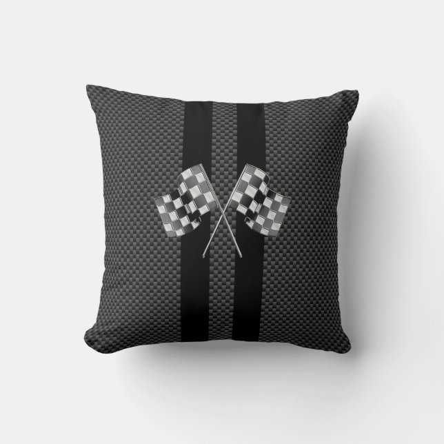 Racing Flags on Stripes Carbon Fibre Like Style Throw Pillow (Front)