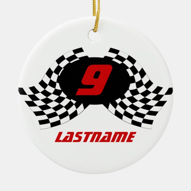 Racing Flags Photo Keepsake Ceramic Ornament (Front)