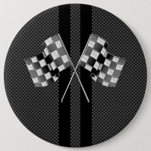 Racing Flags Stripes in Carbon Fibre Style Decor 6 Inch Round Button