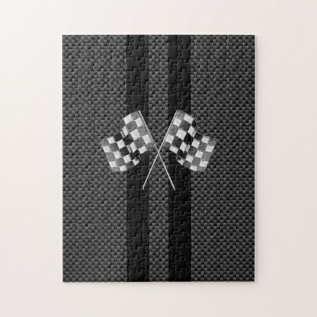 Racing Flags Stripes in Carbon Fibre Style Decor Jigsaw Puzzle (Vertical)
