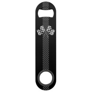 Racing Flags Stripes in Carbon Fibre Style Decor Speed Bottle Opener