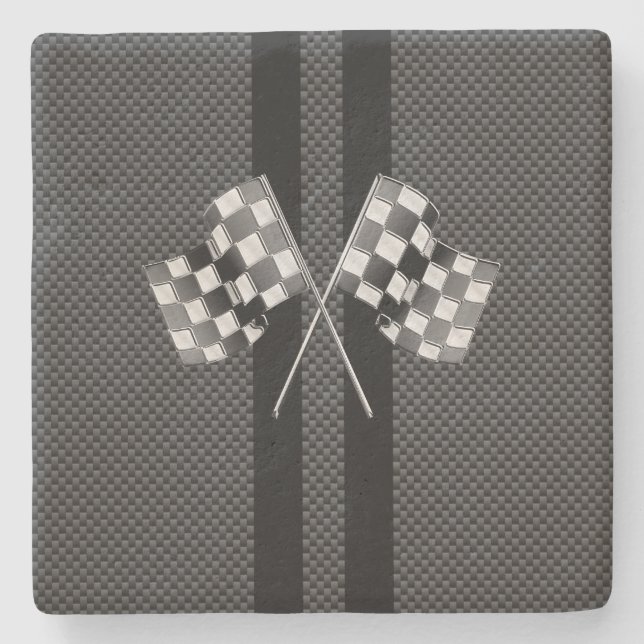 Racing Flags Stripes in Carbon Fibre Style Decor Stone Coaster (Front)