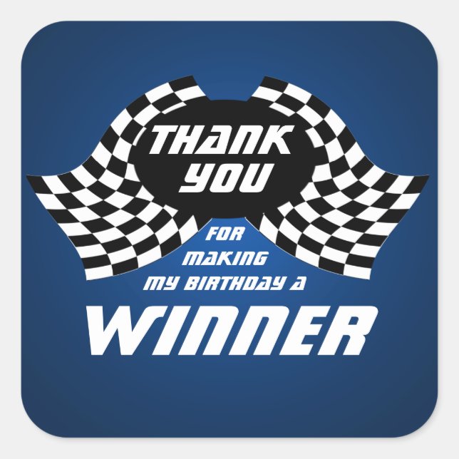 Racing Flags Thank You Blue Square Sticker (Front)
