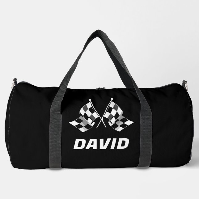 Racing Flags with Name Duffle Bag (Front)