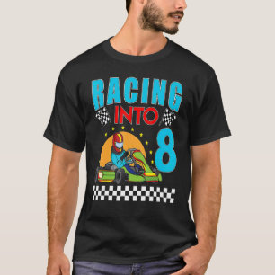 Racing into 8 Go Kart Racing Go Kart 8th Birthday  T-Shirt