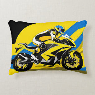 Racing Motorcycle and Rider Accent Pillow