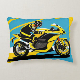 Racing Motorcycle and Rider Accent Pillow