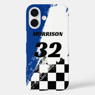 Racing Name Number Blue Black and White  iPhone 16 Case