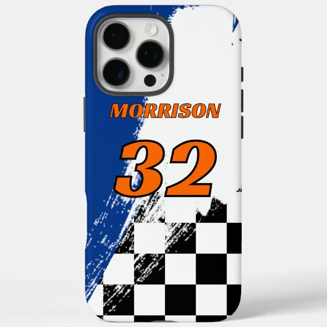 Racing Name Number Blue Orange Black and White Case-Mate iPhone Case (Back)