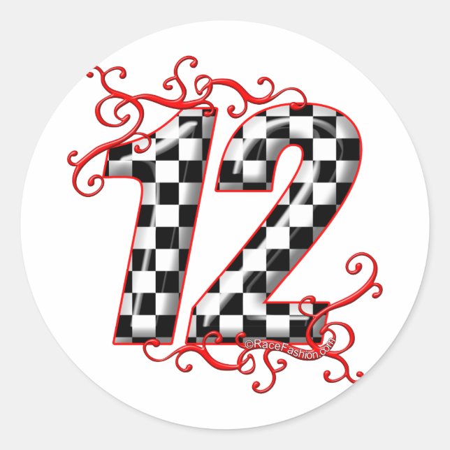 racing number 12 classic round sticker (Front)