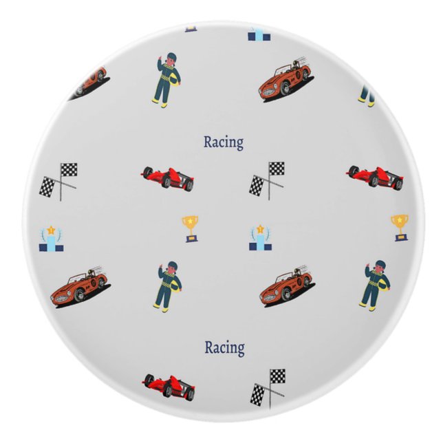 Racing pattern on grey ceramic knob (Front)