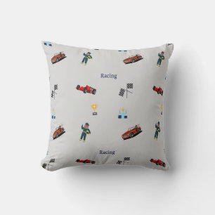 Racing pattern on grey throw pillow
