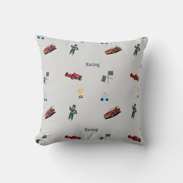 Racing pattern on grey throw pillow (Front)