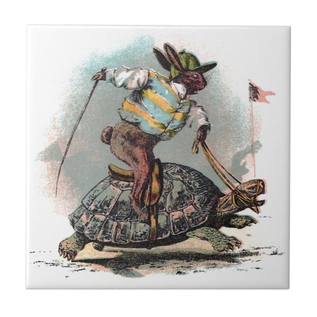 Racing Rabbit Riding Tortoise Tile (Front)