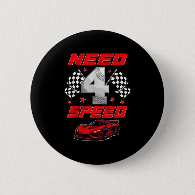 Racing Racecar 4 Year Old 4th Birthday Boy Girl Ne 2 Inch Round Button (Front)