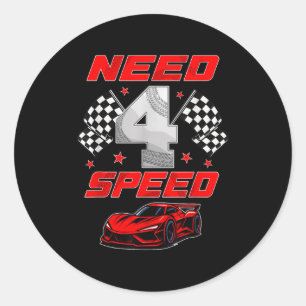Racing Racecar 4 Year Old 4th Birthday Boy Girl Ne Classic Round Sticker