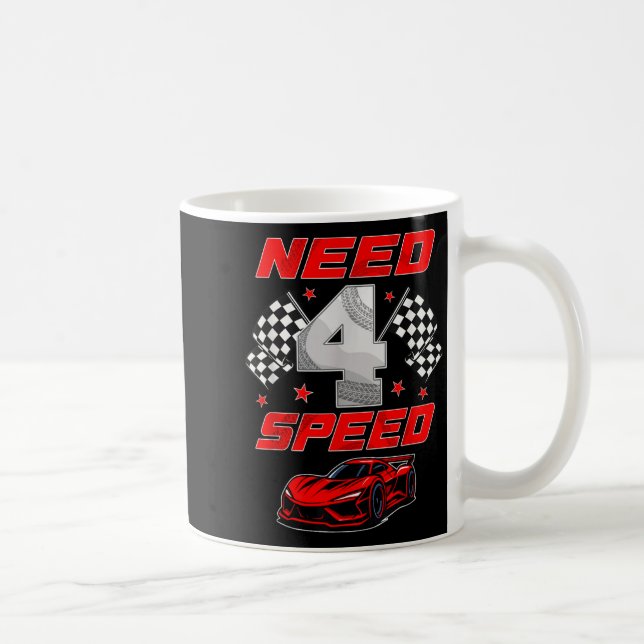 Racing Racecar 4 Year Old 4th Birthday Boy Girl Ne Coffee Mug (Right)