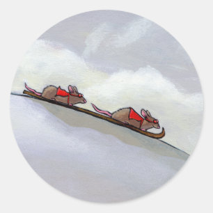 Racing rats skiing downhill fun unique rat art classic round sticker