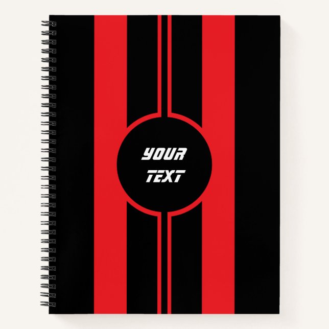 Racing Red Black Double Stripes Sports Custom Notebook (Front)