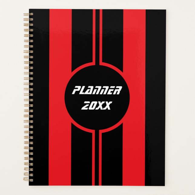 Racing Red Black Double Stripes Sports Custom  Planner (Front)