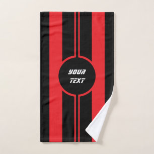 Racing Red Double Stripes Sports Custom Bath Towel Set