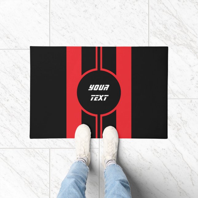 Racing Red Double Stripes Sports Custom Doormat (Indoor)
